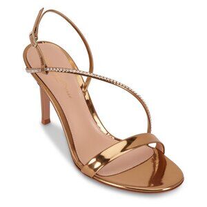 Gianvito Rossi Manhattan Gold Leather Crystal Strap Sandal, 85mm